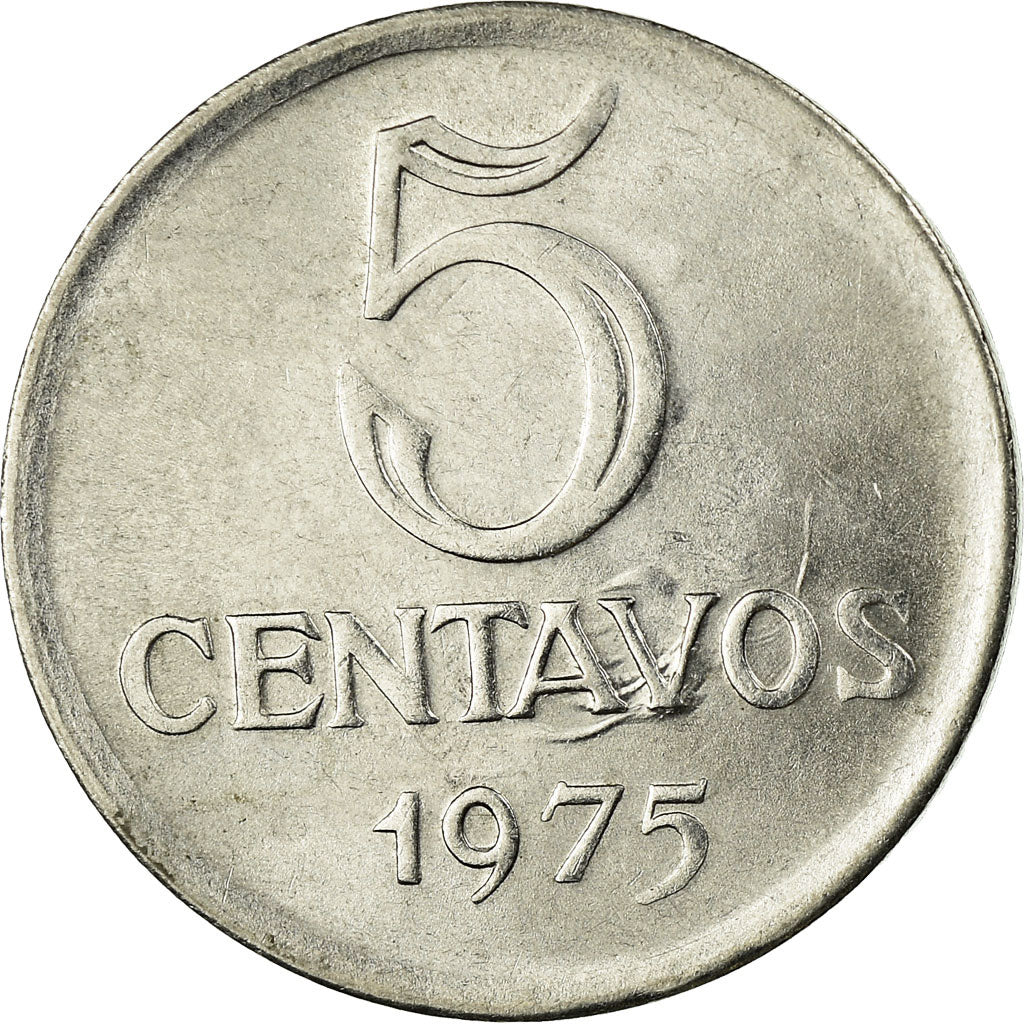 Coin, Brazil, 5 Centavos, 1975, EF(40-45), Stainless Steel, KM:587.2