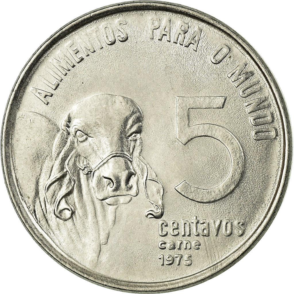 Moeda, Brasil, 5 Centavos, 1975, EF(40-45), Aço Inoxidável, KM:587.1