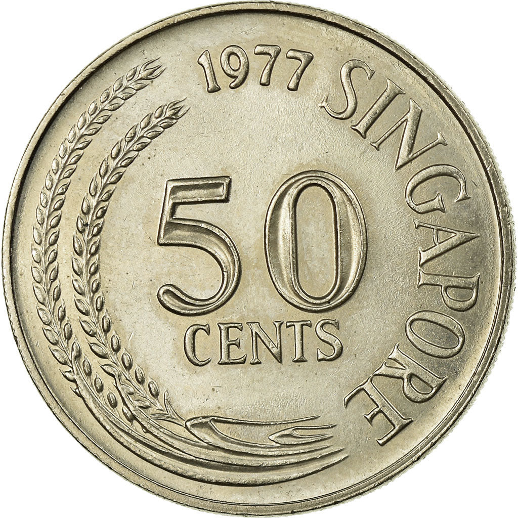 Coin, Singapore, 50 Cents, 1977, Singapore Mint, EF(40-45), Copper-nickel, KM:5