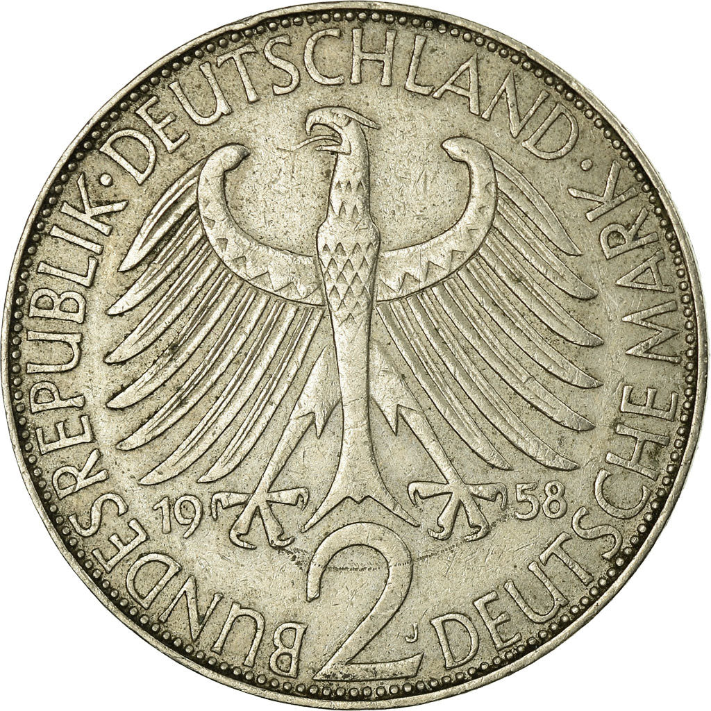 Coin, GERMANY - FEDERAL REPUBLIC, 2 Mark, 1958, Hambourg, VF(30-35)