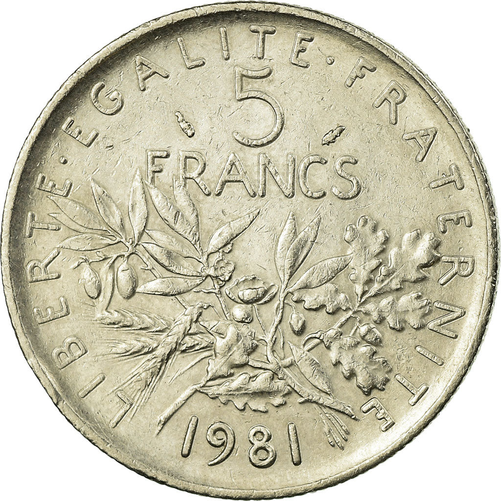 Moneta, Francia, Semeuse, 5 Francs, 1981, Paris, BB, Nichel placcato