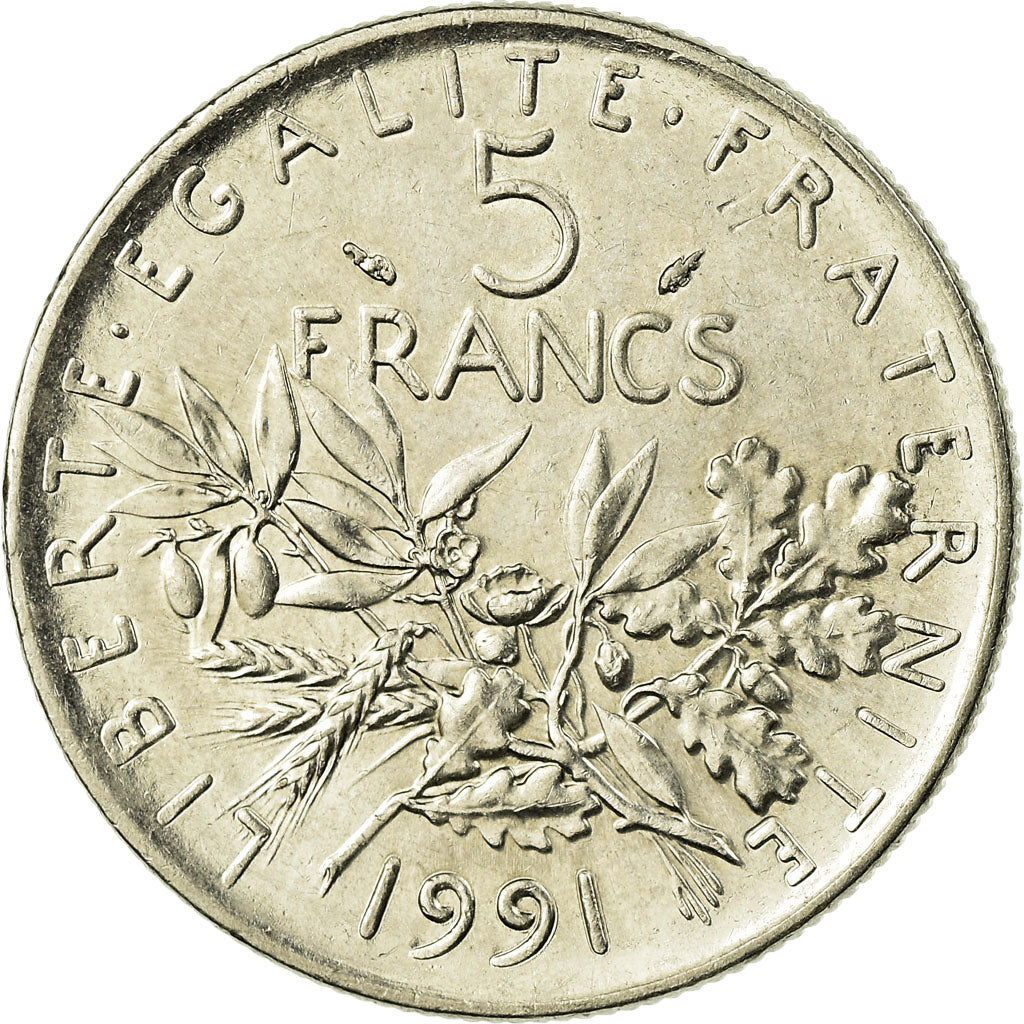 Coin, France, Semeuse, 5 Francs, 1991, Paris, EF(40-45), Nickel Clad