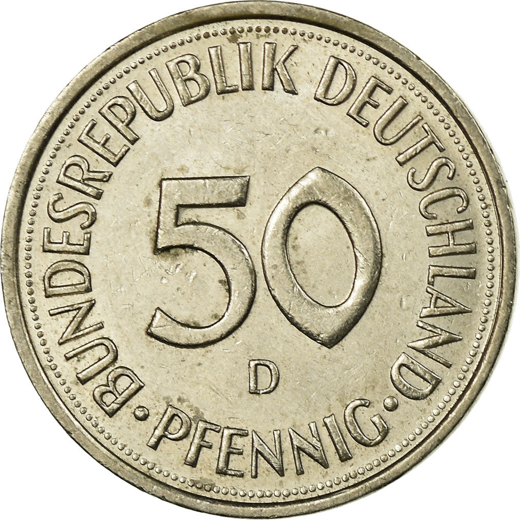 Moneda, ALEMANIA - REPÚBLICA FEDERAL, 50 Pfennig, 1991, Munich, MBC, Cobre -