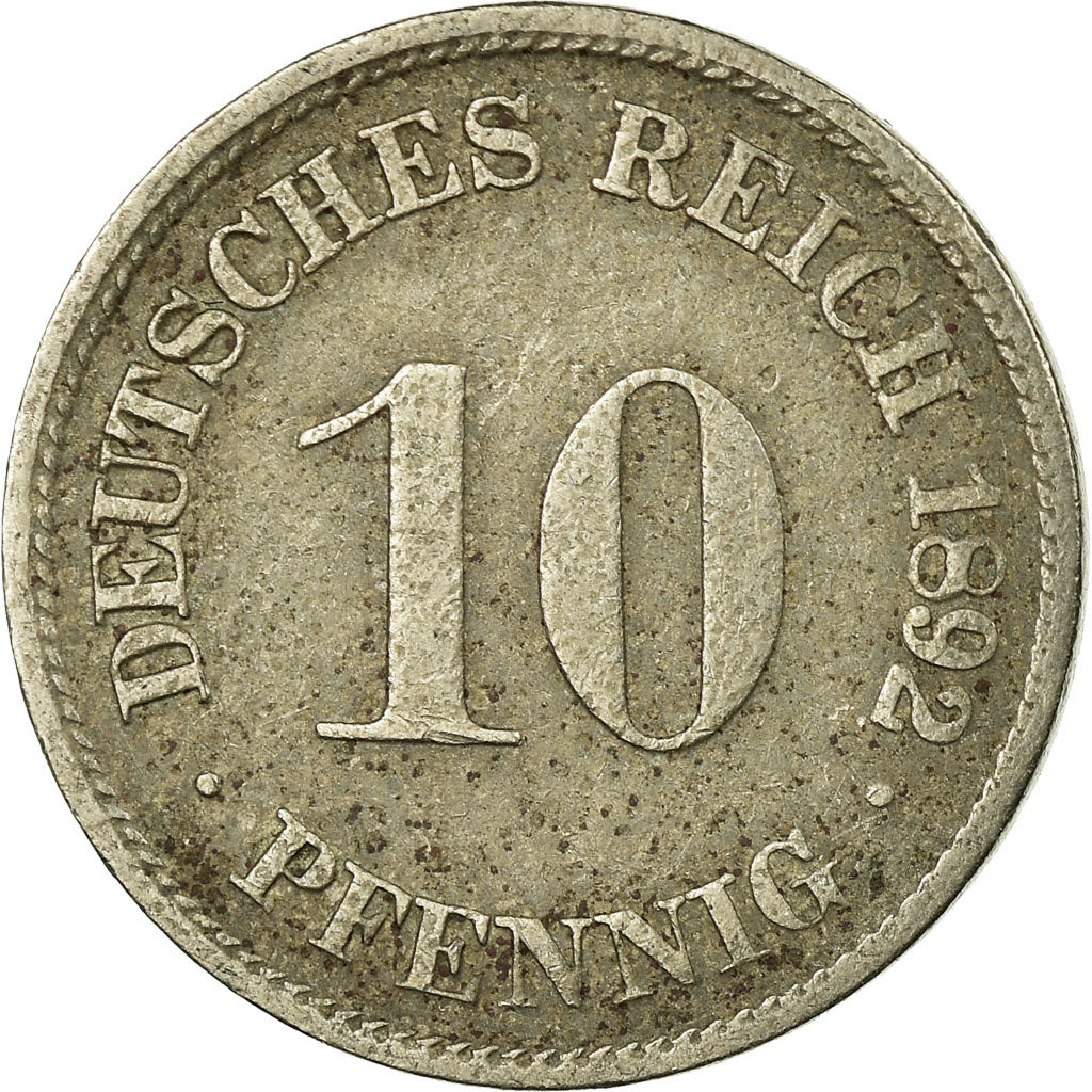 Coin, GERMANY - EMPIRE, Wilhelm II, 10 Pfennig, 1892, Munich, VF(30-35)