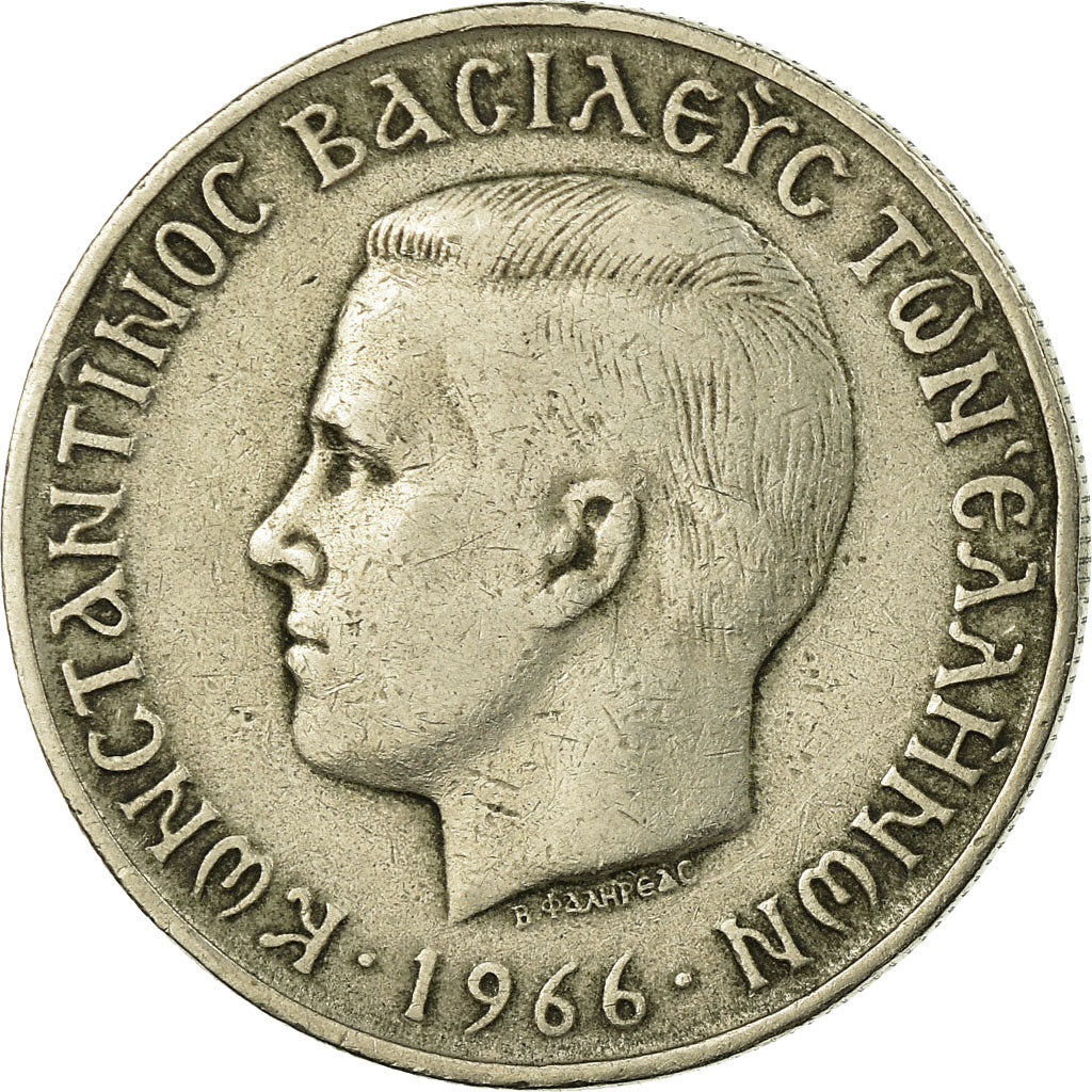 Moneda, Grecia, Constantine II, 5 Drachmai, 1966, BC+, Cobre - níquel, KM:91