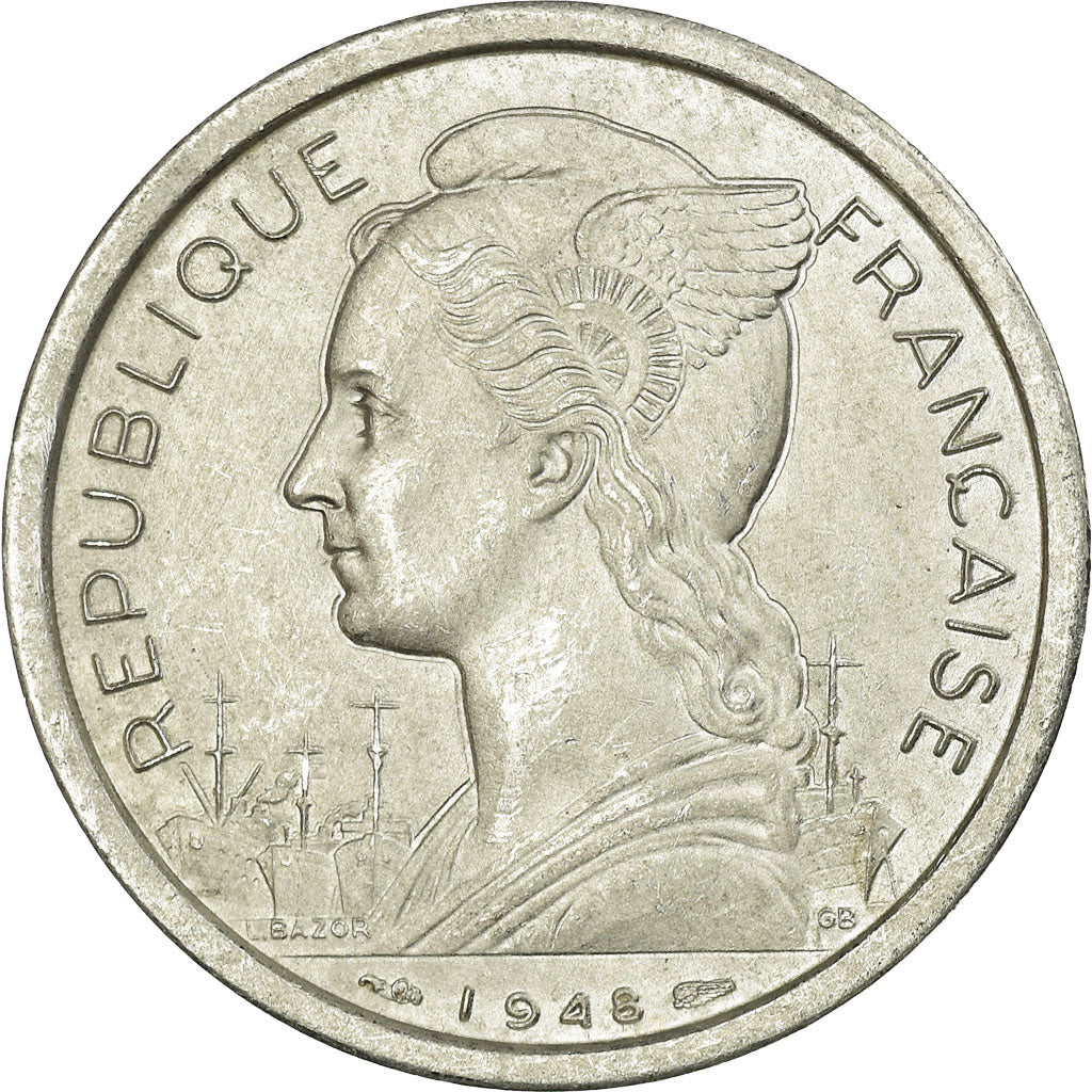Coin, Réunion, 2 Francs, 1948, EF(40-45), Aluminum, KM:8