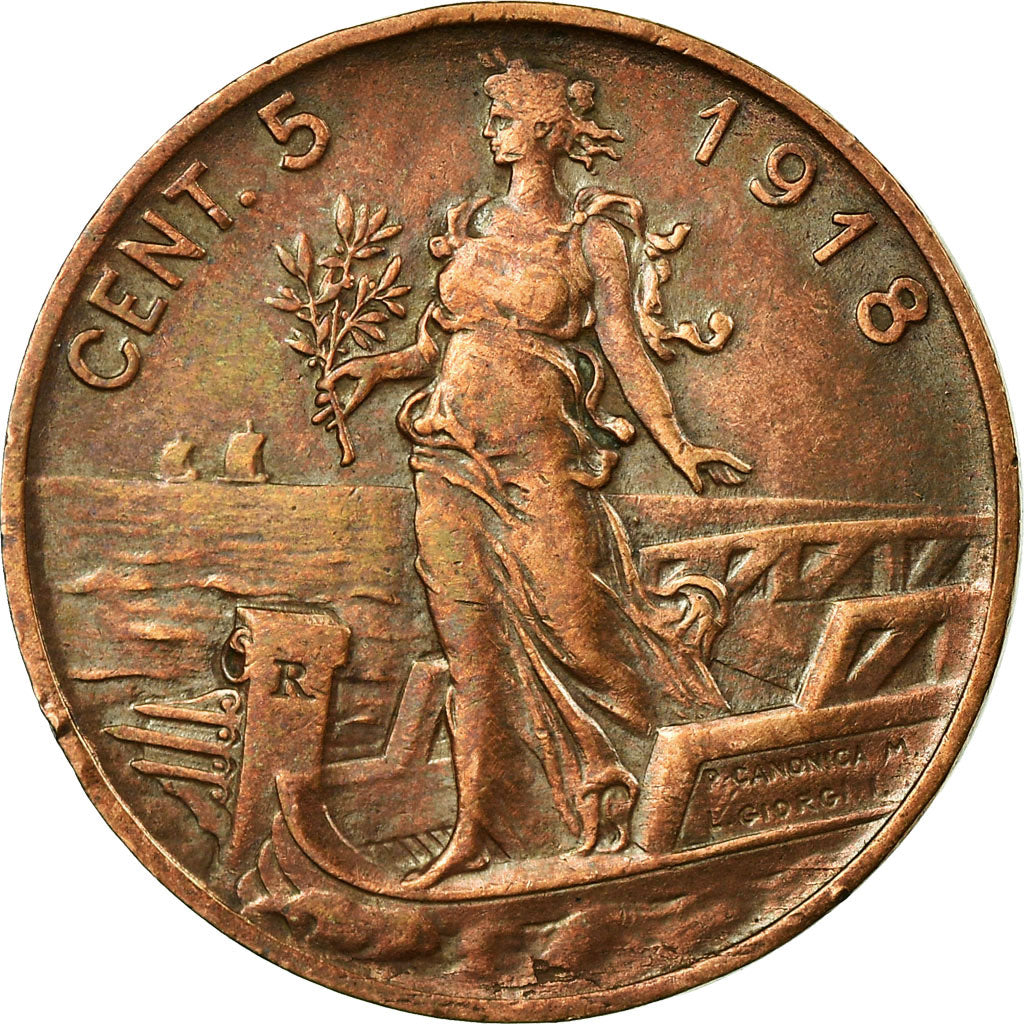 Monnaie, Italie, Vittorio Emanuele III, 5 Centesimi, 1918, Rome, TB+, Bronze
