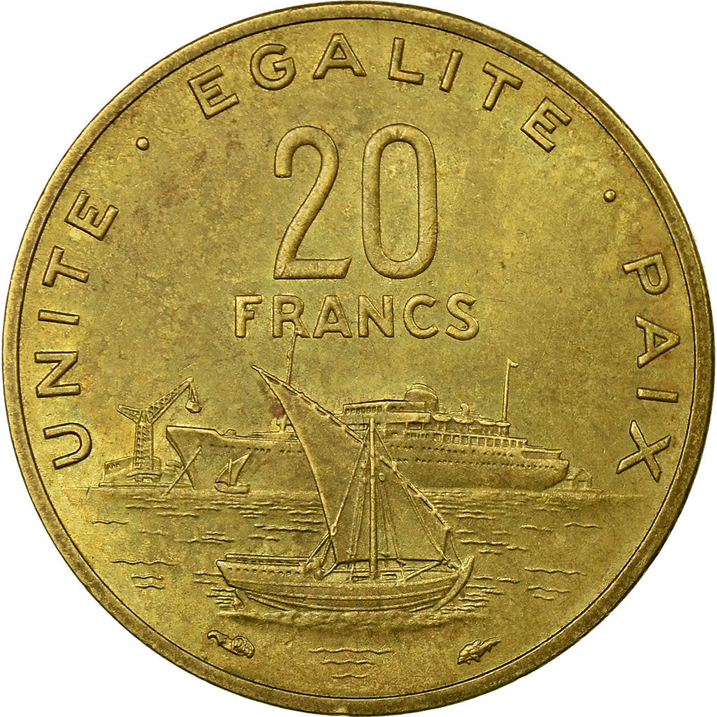 Coin, Djibouti, 20 Francs, 1977, Paris, VF(30-35), Aluminum-Bronze, KM:24