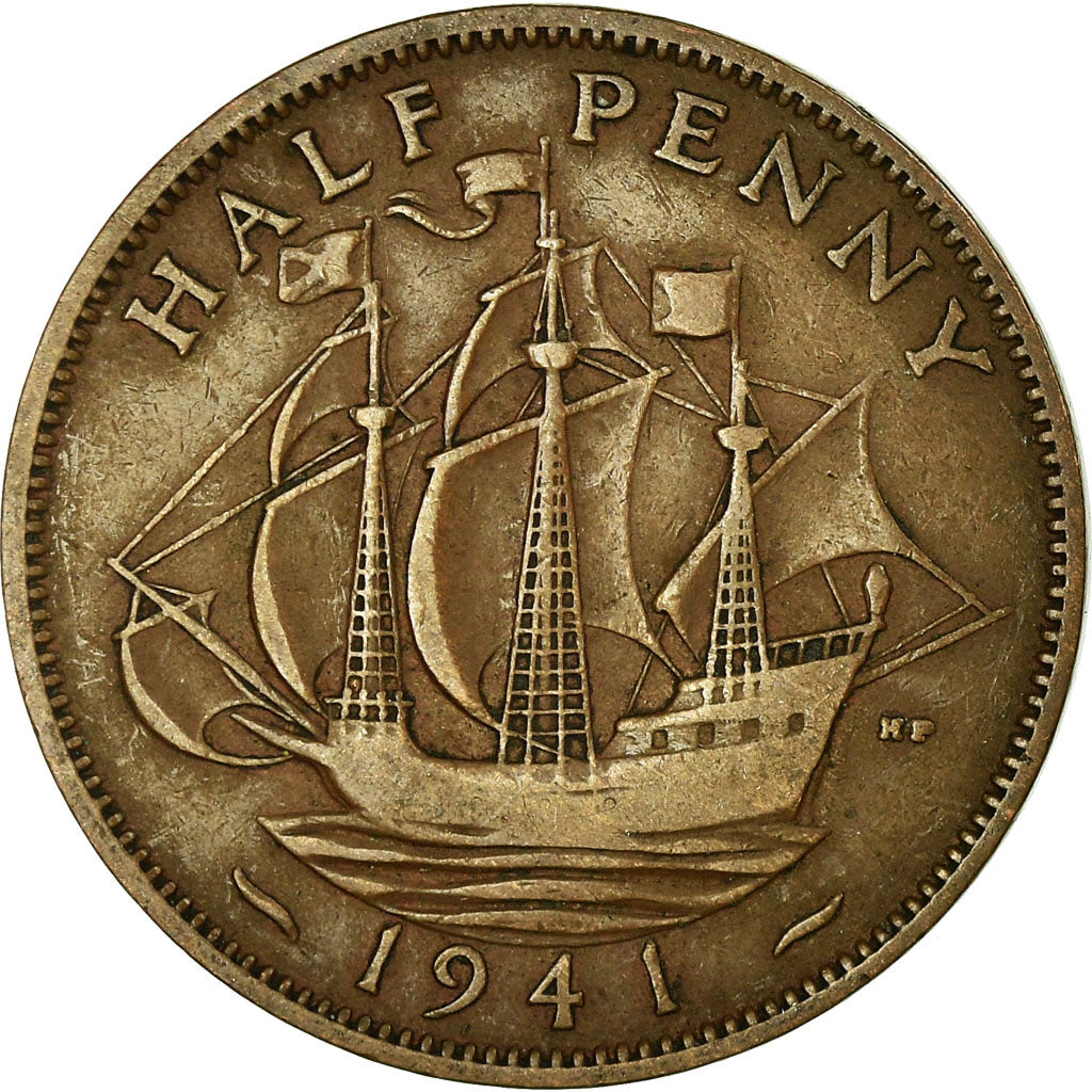 Münze, Großbritannien, George VI, 1/2 Penny, 1941, S+, Bronze, KM:844