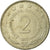 Moneda, Yugoslavia, 2 Dinara, 1977, Melbourne, BC+, Cobre - níquel - cinc