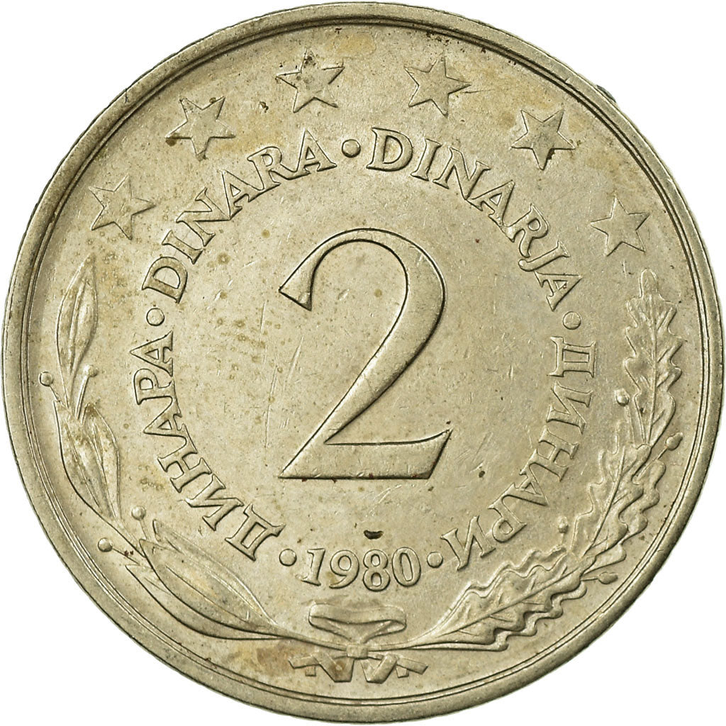Coin, Yugoslavia, 2 Dinara, 1980, VF(30-35), Copper-Nickel-Zinc, KM:57
