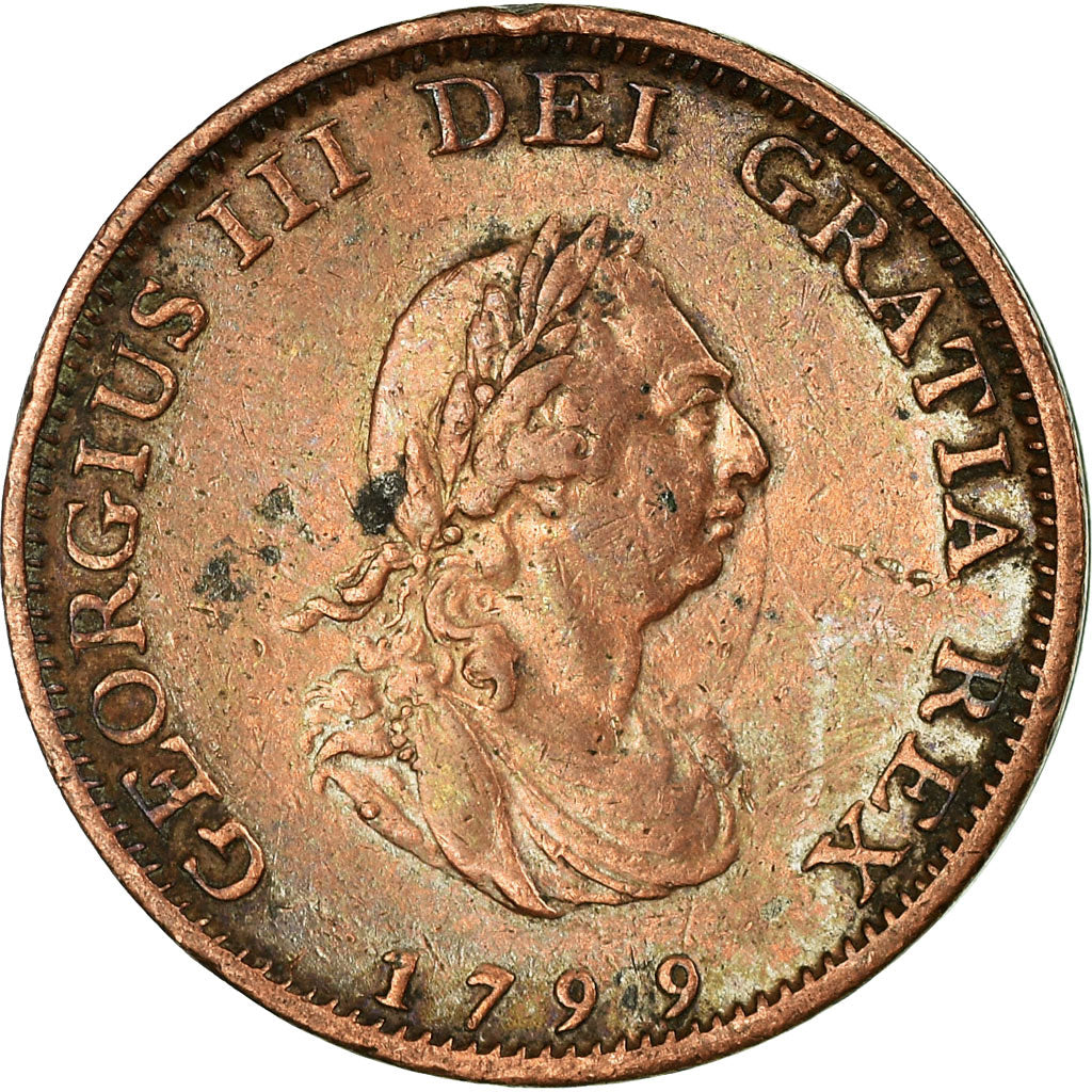 Coin, Great Britain, George III, Farthing, 1799, VF(30-35), Copper, KM:646