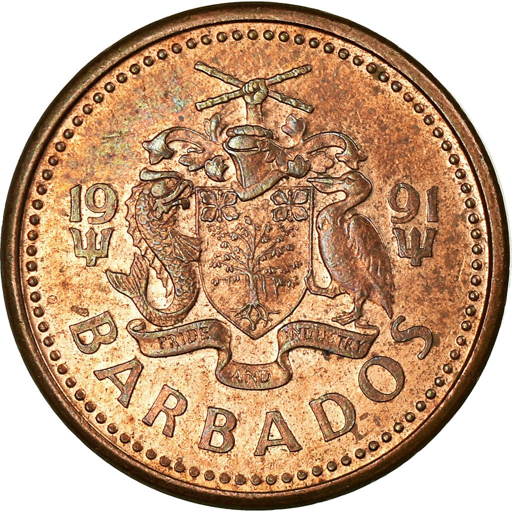 Coin, Barbados, Cent, 1991, Franklin Mint, VF(30-35), Bronze, KM:10