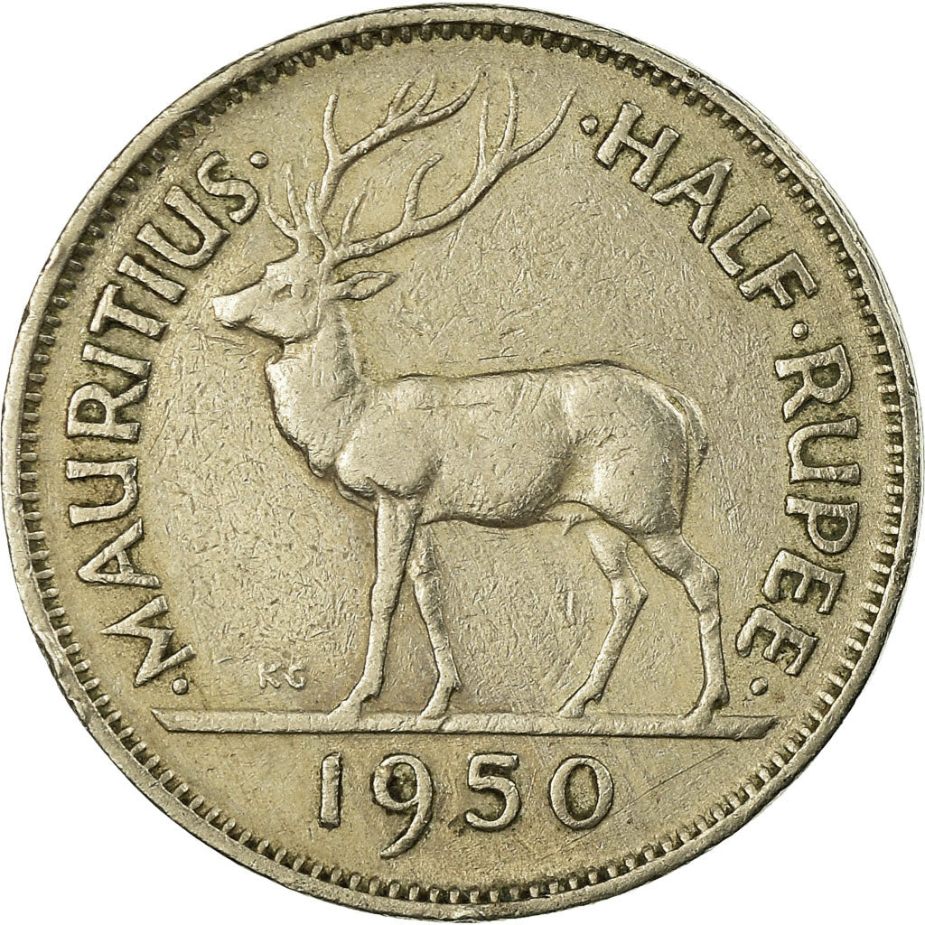 Moneta, Mauritius, George VI, 1/2 Rupee, 1950, BB, Rame-nichel, KM:28