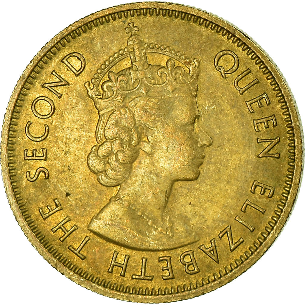 Moneda, Hong Kong, Elizabeth II, 10 Cents, 1975, MBC, Níquel - latón, KM:28.3
