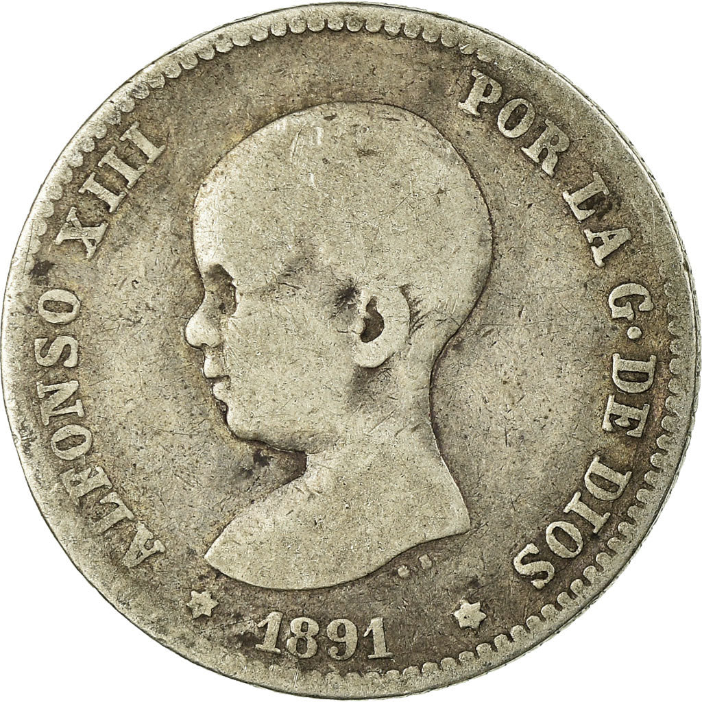Coin, Spain, Alfonso XIII, Peseta, 1891, Madrid, VF(20-25), Silver, KM:691