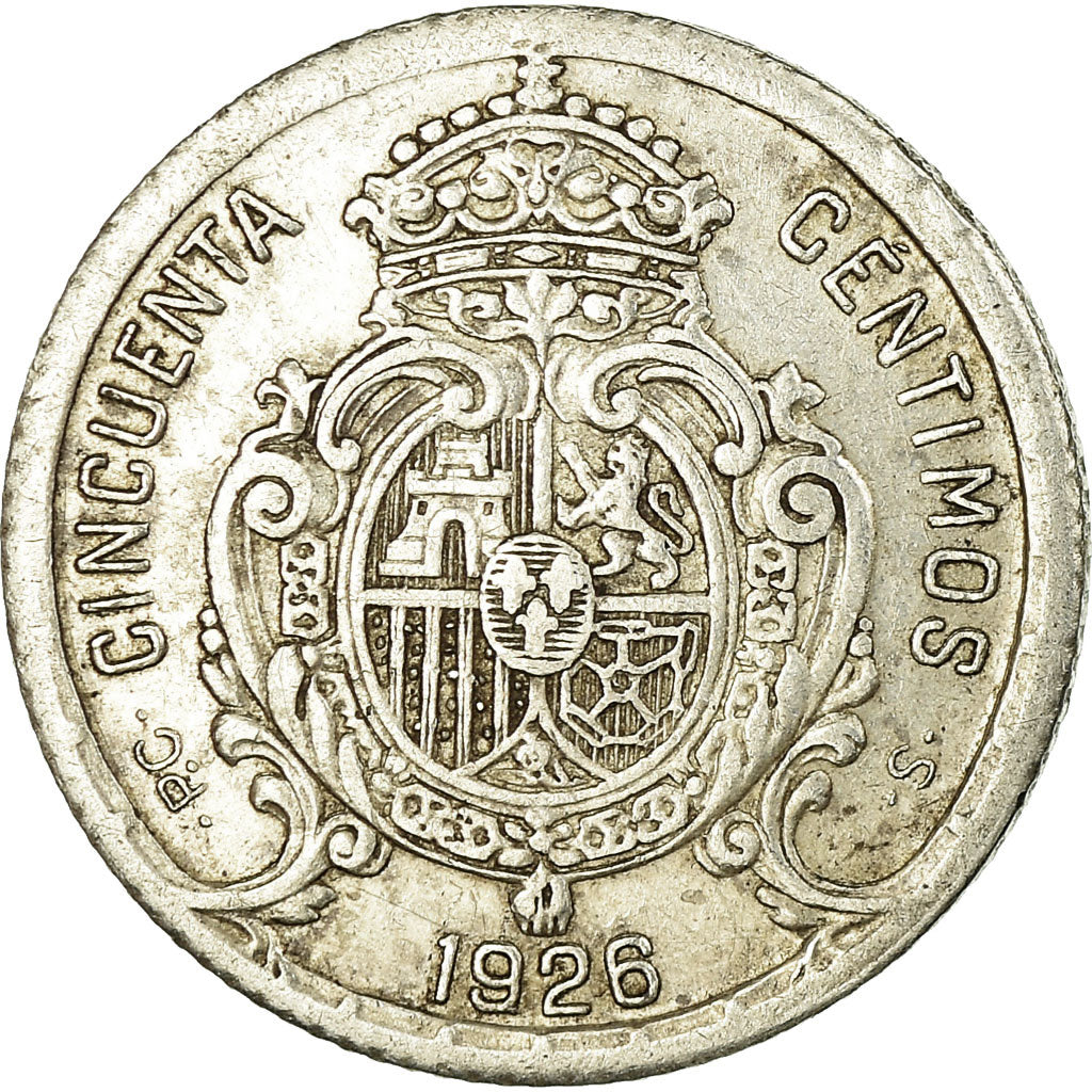 Coin, Spain, Alfonso XIII, 50 Centimos, 1926, Madrid, VF(30-35), Silver, KM:741