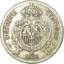 Coin, Spain, Alfonso XIII, 50 Centimos, 1926, Madrid, VF(30-35), Silver, KM:741