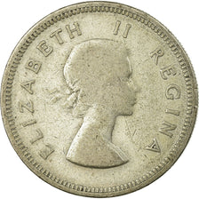 Moneda, Sudáfrica, Elizabeth II, 2 Shillings, 1957, BC+, Plata, KM:50