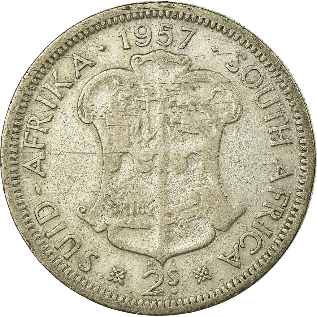Coin, South Africa, Elizabeth II, 2 Shillings, 1957, VF(30-35), Silver, KM:50