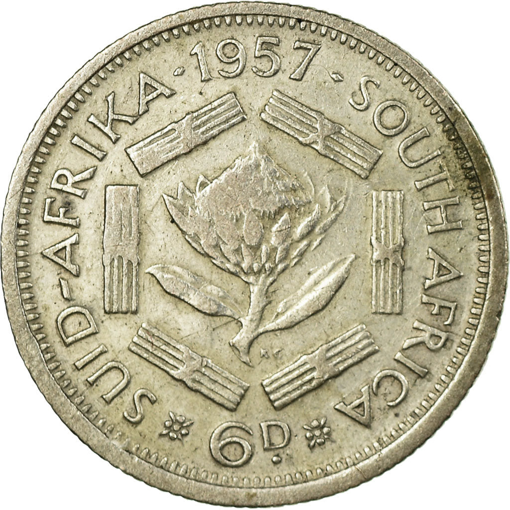 Monnaie, Afrique du Sud, Elizabeth II, 6 Pence, 1957, TB+, Argent, KM:48