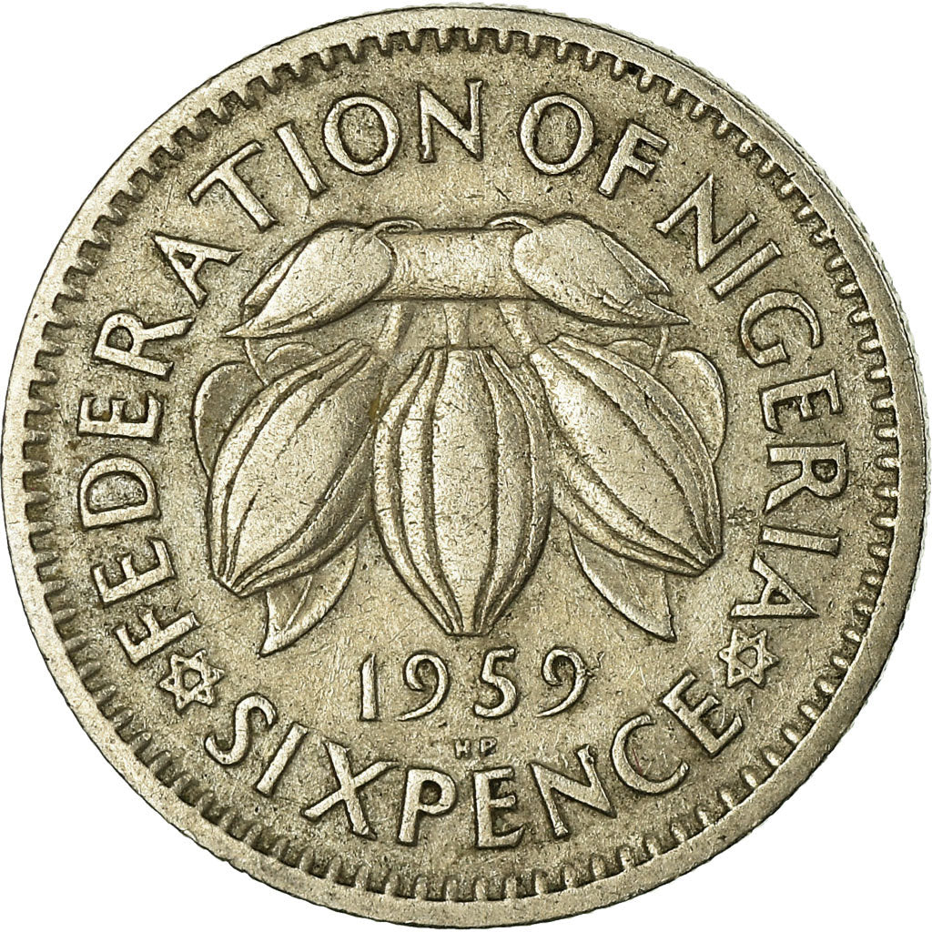 Coin, Nigeria, Elizabeth II, 6 Pence, 1959, EF(40-45), Copper-nickel, KM:4