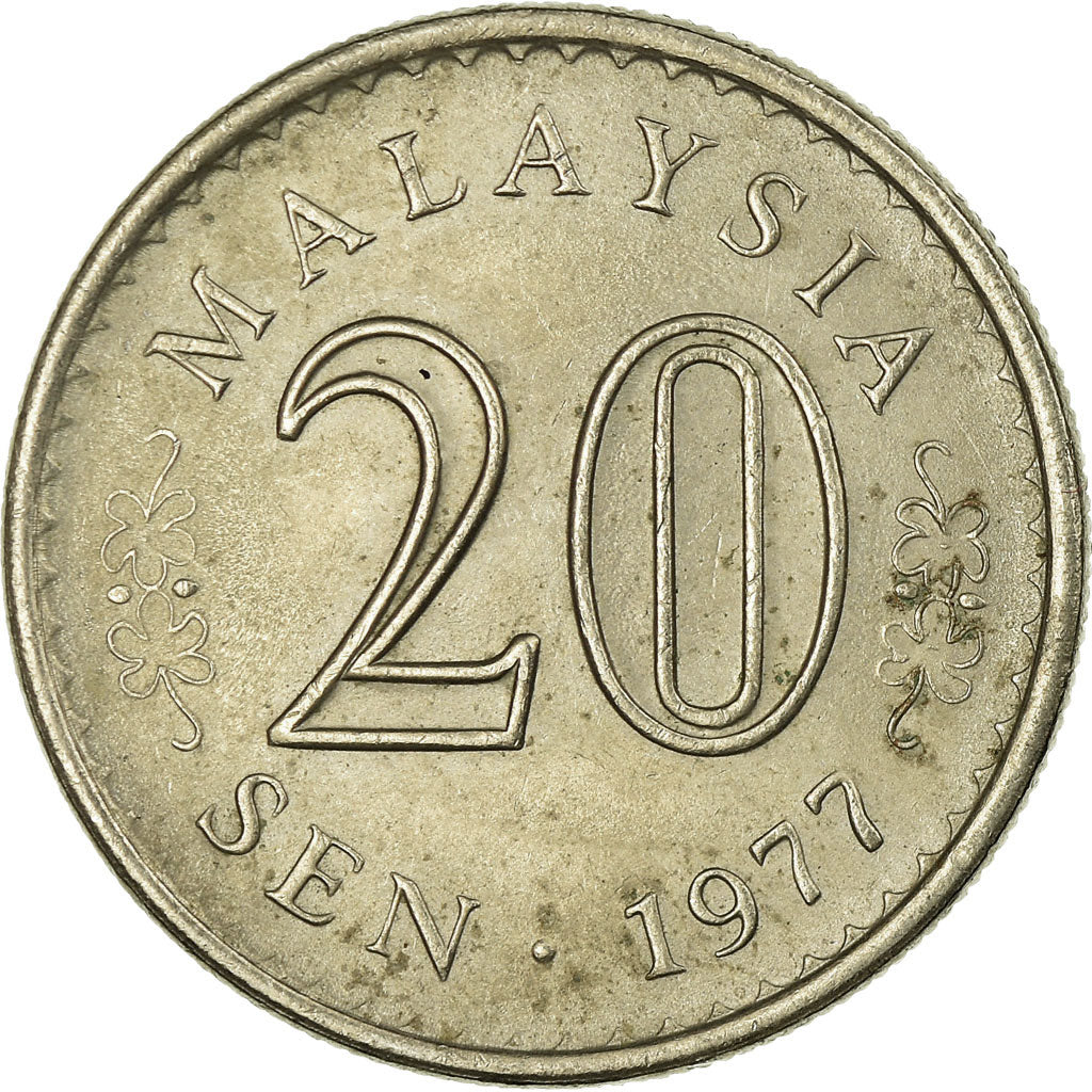 Coin, Malaysia, 20 Sen, 1977, Franklin Mint, VF(30-35), Copper-nickel, KM:4