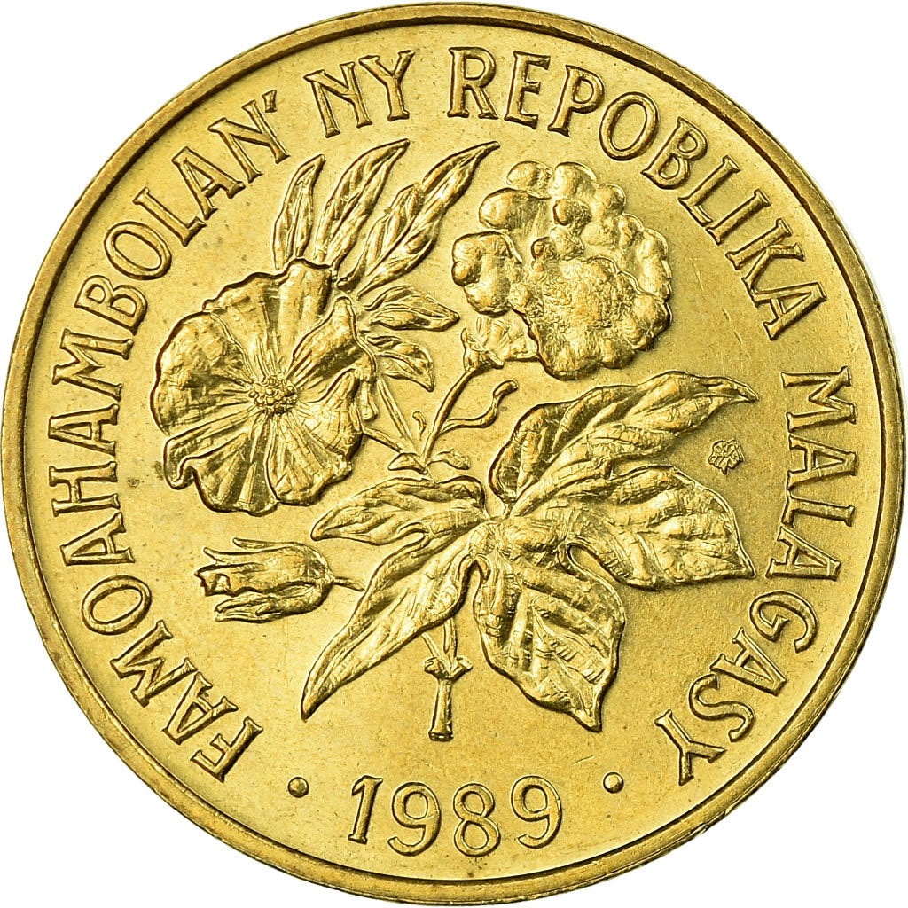 Moneda, Madagascar, 20 Francs, 4 Ariary, 1989, Paris, MBC, Aluminio - bronce