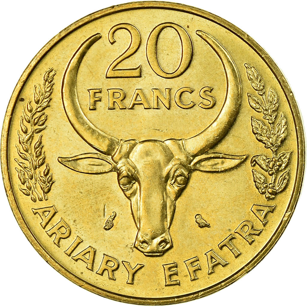 Moneda, Madagascar, 20 Francs, 4 Ariary, 1989, Paris, MBC, Aluminio - bronce