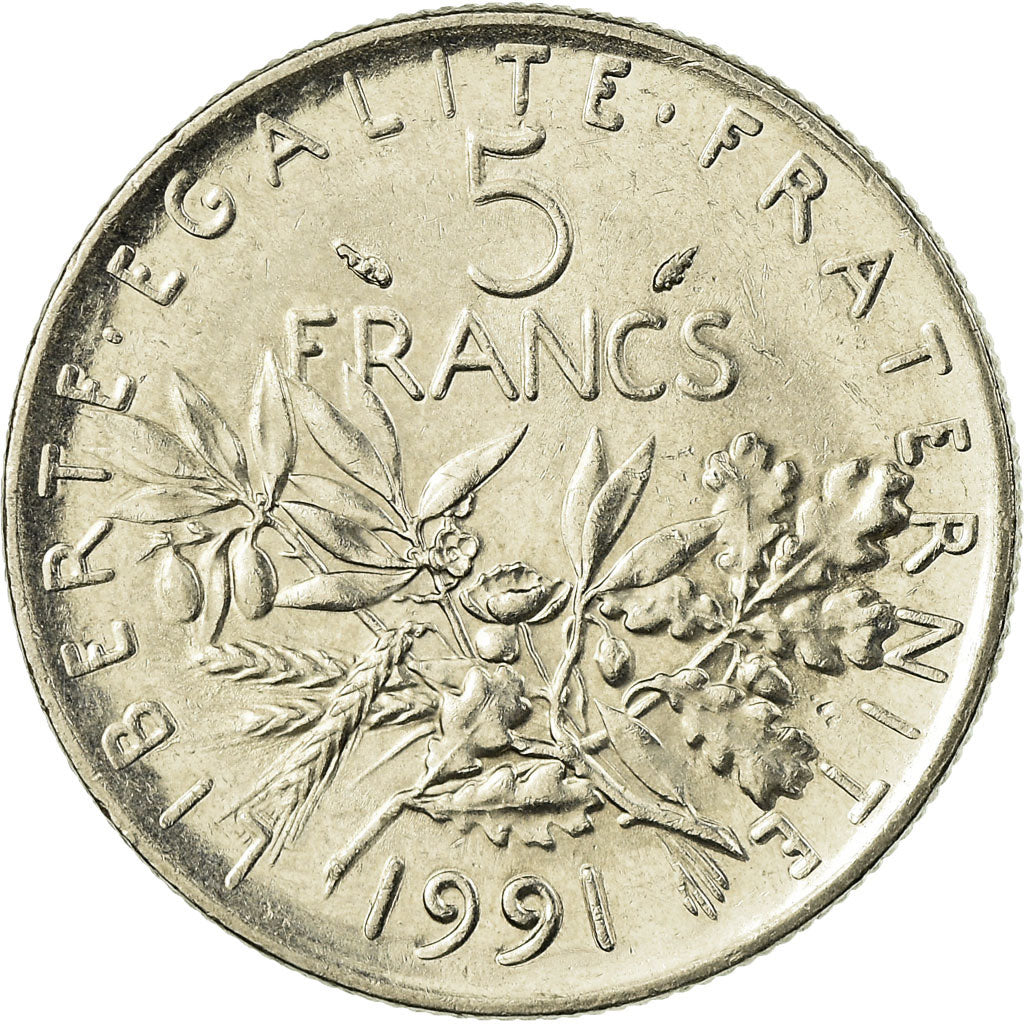 Coin, France, Semeuse, 5 Francs, 1991, Paris, EF(40-45), Nickel Clad