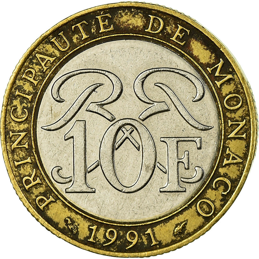 Coin, Monaco, Rainier III, 10 Francs, 1991, VF(30-35), Bi-Metallic, KM:163