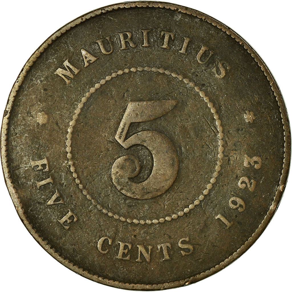 Coin, Mauritius, George V, 5 Cents, 1923, VF(30-35), Bronze, KM:14