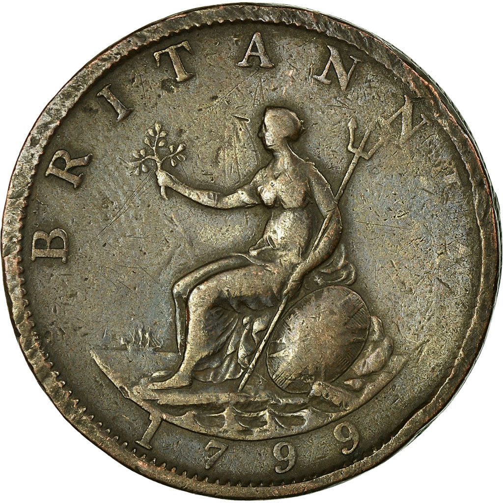 Coin, Great Britain, George III, 1/2 Penny, 1799, VF(30-35), Copper, KM:647