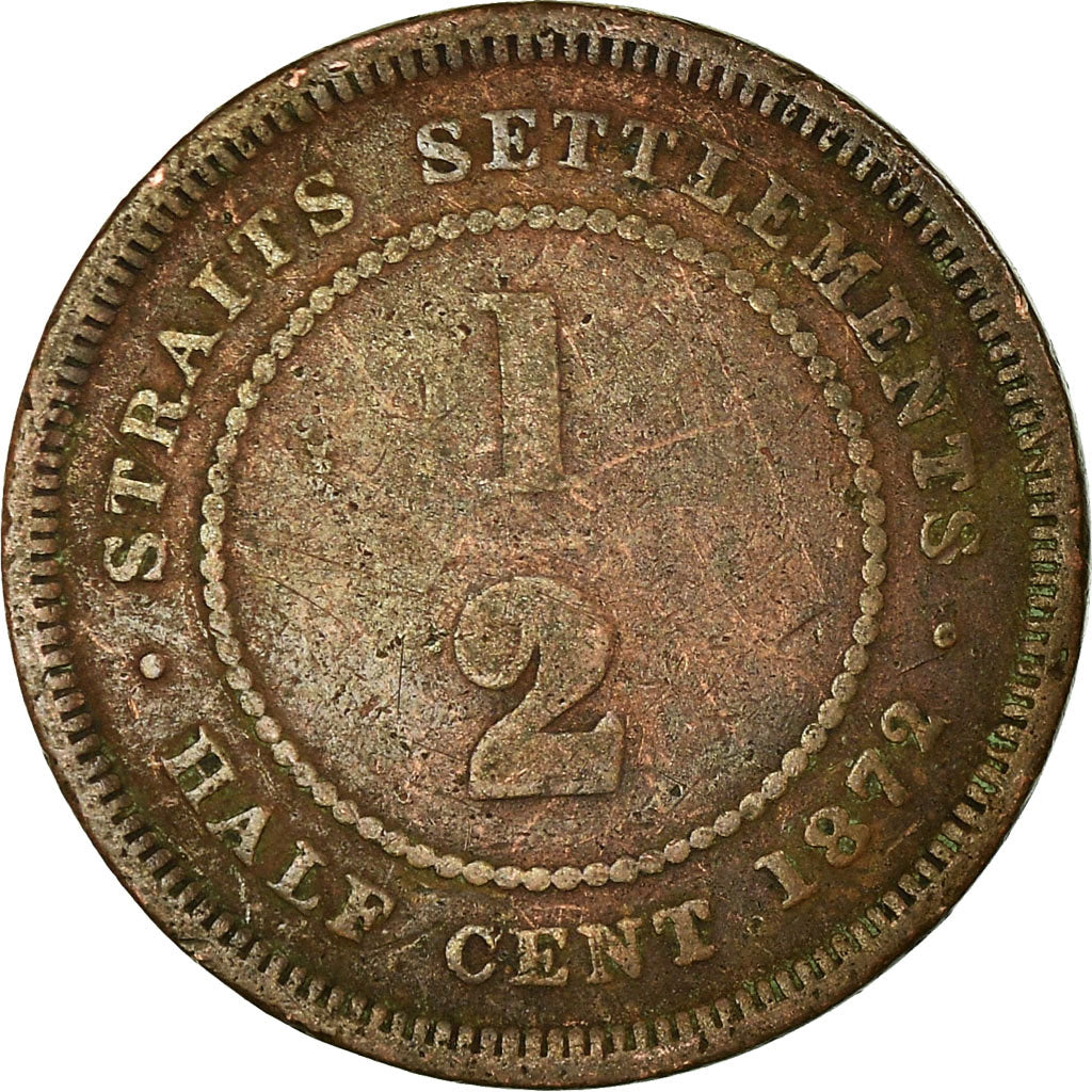 Coin, Straits Settlements, Victoria, 1/2 Cent, 1872, VF(30-35), Copper, KM:8