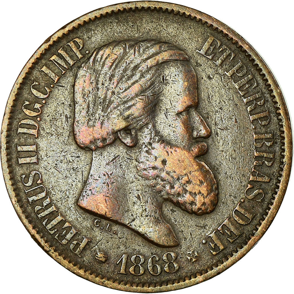 Coin, Brazil, Pedro II, 20 Reis, 1868, VF(30-35), Bronze, KM:474