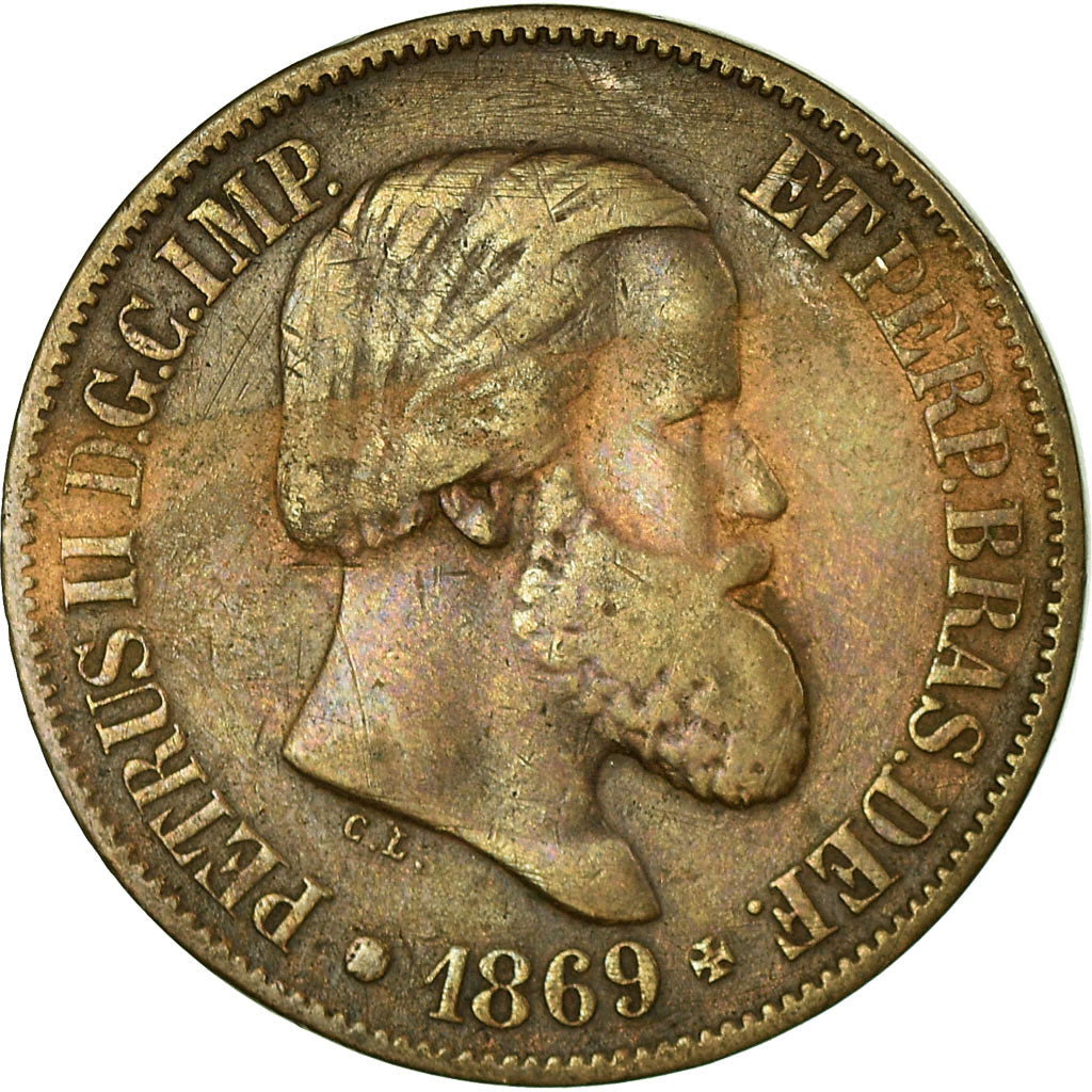Coin, Brazil, Pedro II, 20 Reis, 1869, VF(30-35), Bronze, KM:474