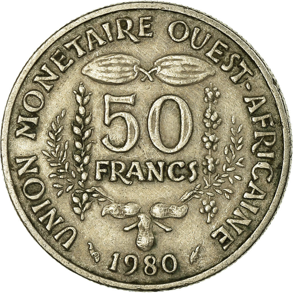 Coin, West African States, 50 Francs, 1980, Paris, VF(30-35), Copper-nickel
