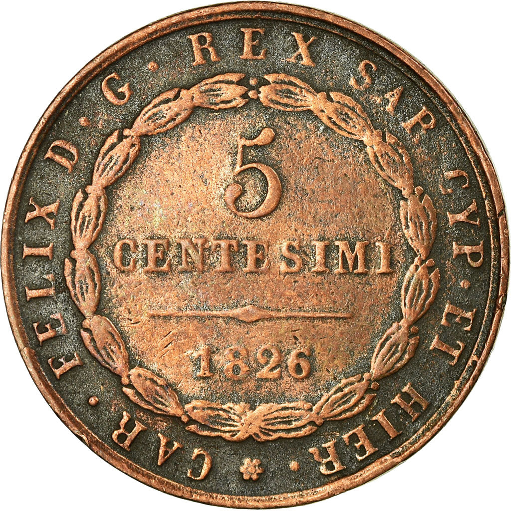 Coin, ITALIAN STATES, SARDINIA, Carlo Felice, 5 Centesimi, 1826, Genoa