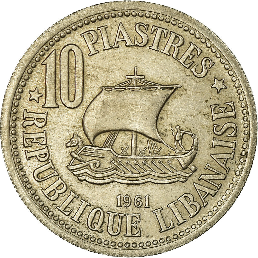 Coin, Lebanon, 10 Piastres, 1961, EF(40-45), Copper-nickel, KM:24