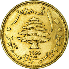 Coin, Lebanon, 10 Piastres, 1955, Paris, EF(40-45), Aluminum-Bronze, KM:23