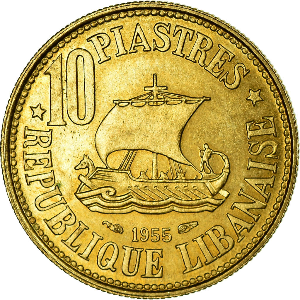 Coin, Lebanon, 10 Piastres, 1955, Paris, EF(40-45), Aluminum-Bronze, KM:23