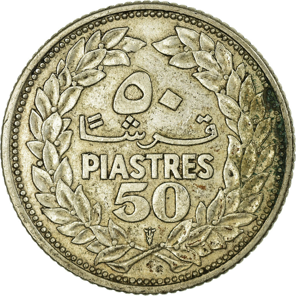 Coin, Lebanon, 50 Piastres, 1952, Utrecht, VF(20-25), Silver, KM:17