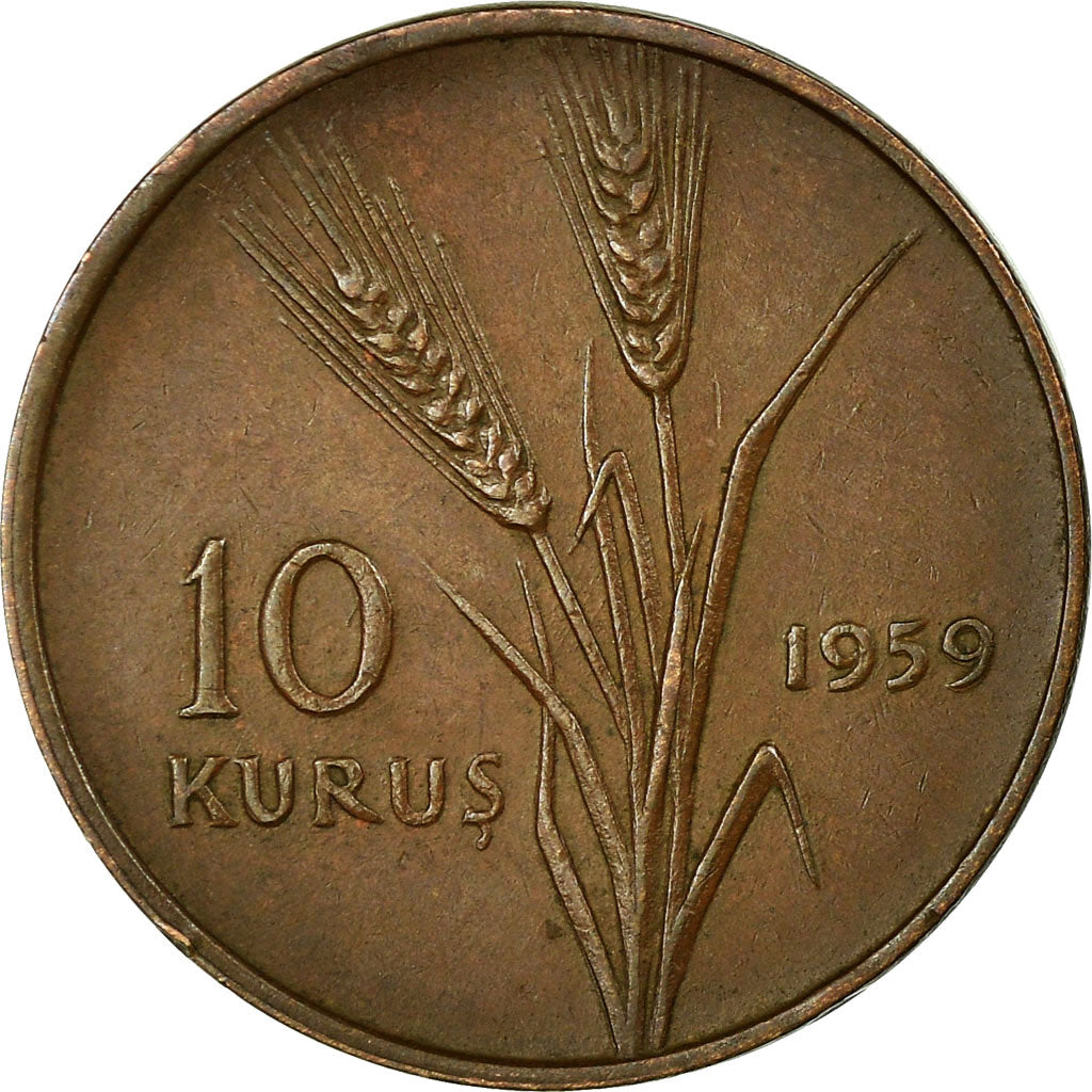 Coin, Turkey, 10 Kurus, 1959, VF(30-35), Bronze, KM:891.1