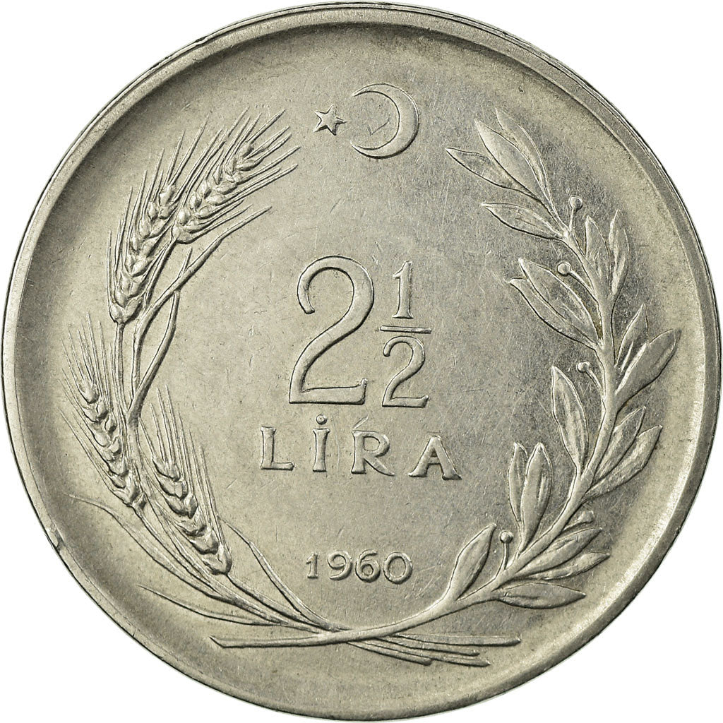 Coin, Turkey, 2-1/2 Lira, 1960, EF(40-45), Stainless Steel, KM:893.1