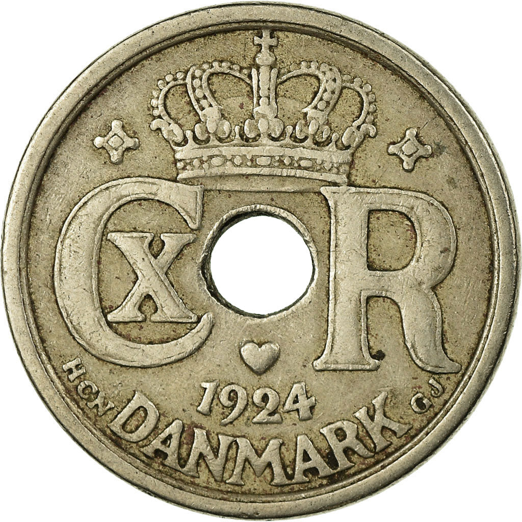 Coin, Denmark, Christian X, 25 Öre, 1924, Copenhagen, VF(30-35), Copper-nickel