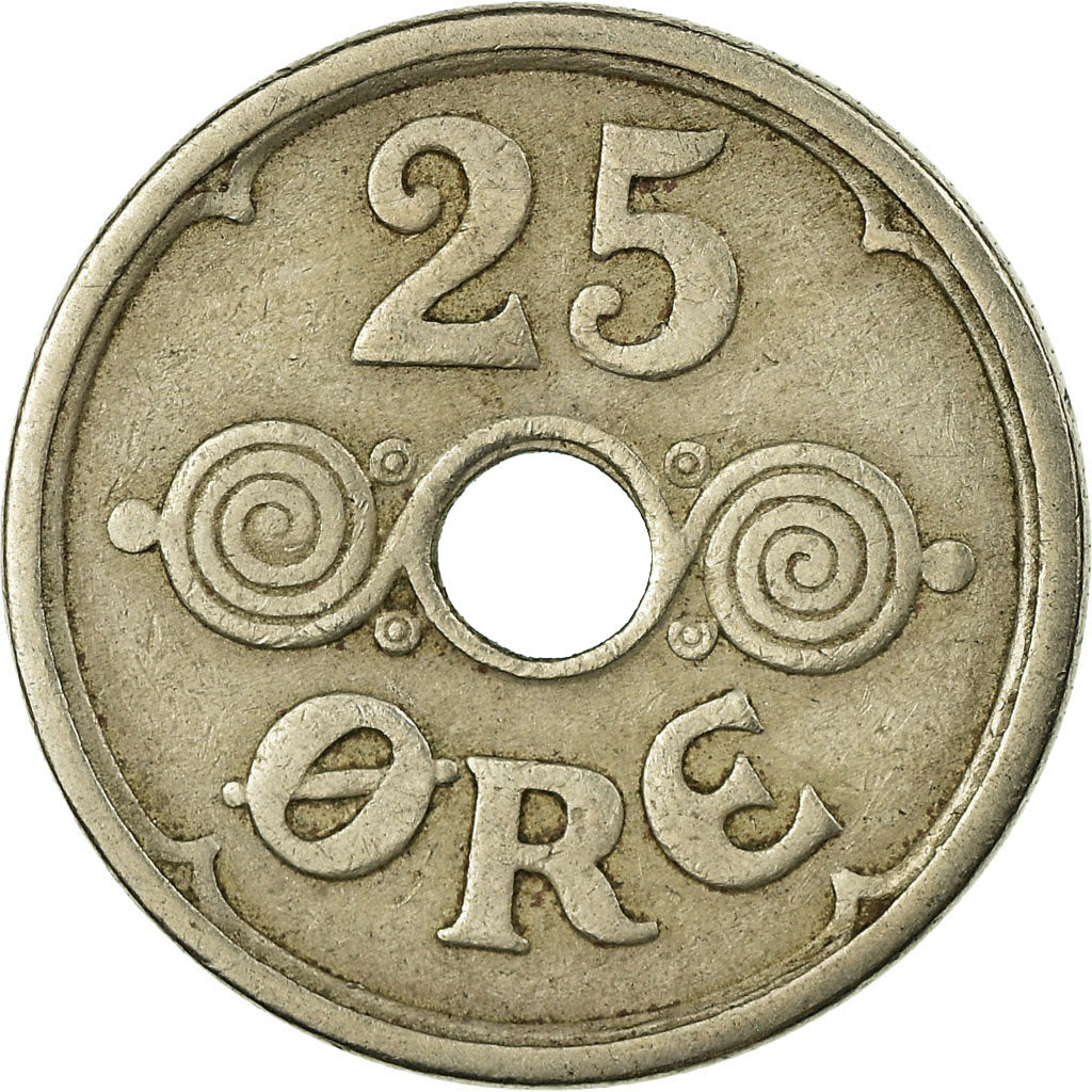 Coin, Denmark, Christian X, 25 Öre, 1924, Copenhagen, VF(30-35), Copper-nickel