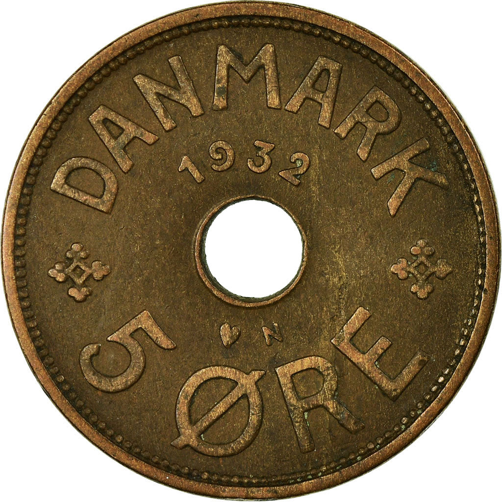 Coin, Denmark, Christian X, 5 Öre, 1932, Copenhagen, VF(30-35), Bronze