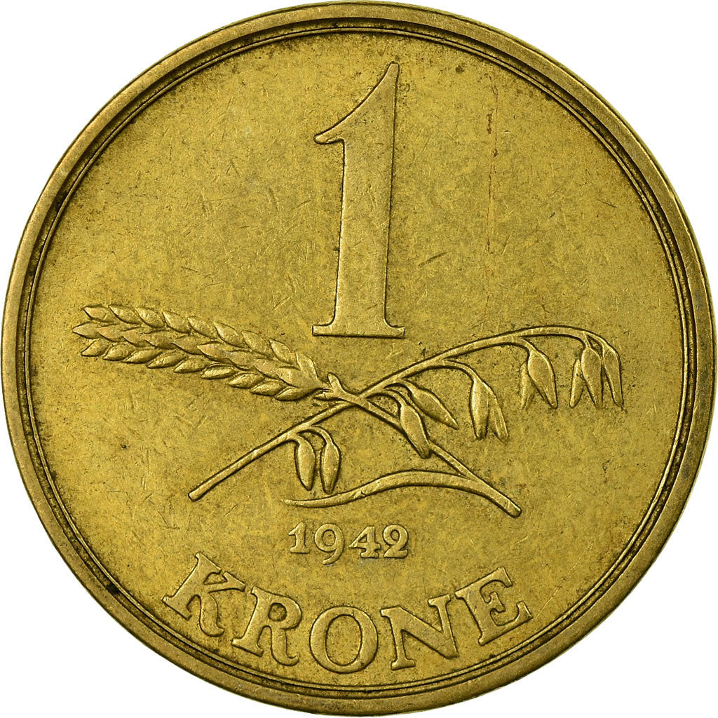 Coin, Denmark, Christian X, Krone, 1942, Copenhagen, VF(30-35), Aluminum-Bronze