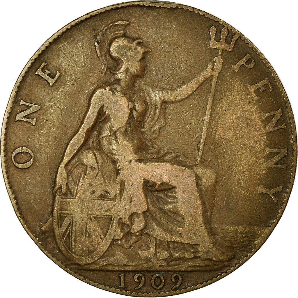 Coin, Great Britain, Edward VII, Penny, 1909, VF(30-35), Bronze, KM:794.2