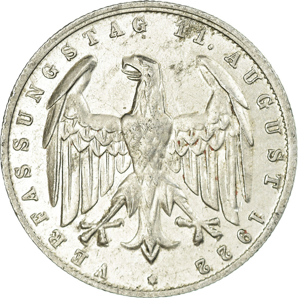 Coin, GERMANY, WEIMAR REPUBLIC, 3 Mark, 1922, Karlsruhe, EF(40-45), Aluminum
